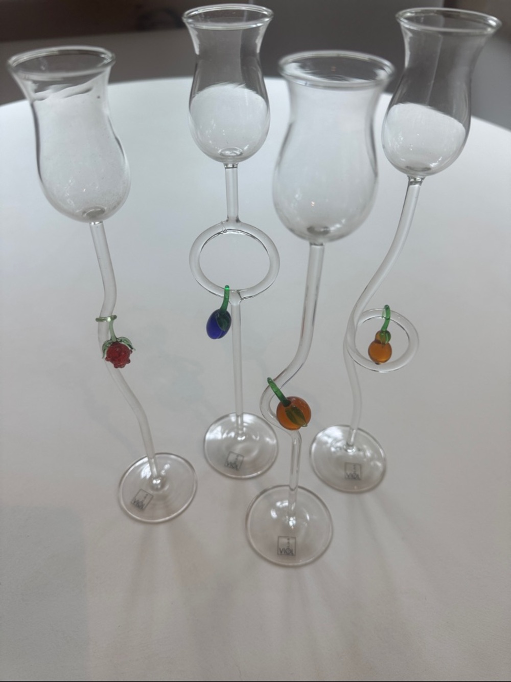 NEW NWT Set Of 4 Hand Blown Viol Glass Cordial Schnapps Glasses 11.75" BAR Fruit